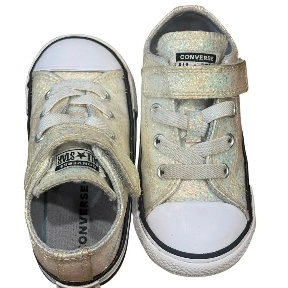 Converse Chuck Taylor 1V Ox Toddler Size 7C Glitter Hook & Loop Sneakers